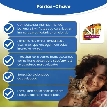 Racao N-D Tropical Selection Gatos pontos-chave